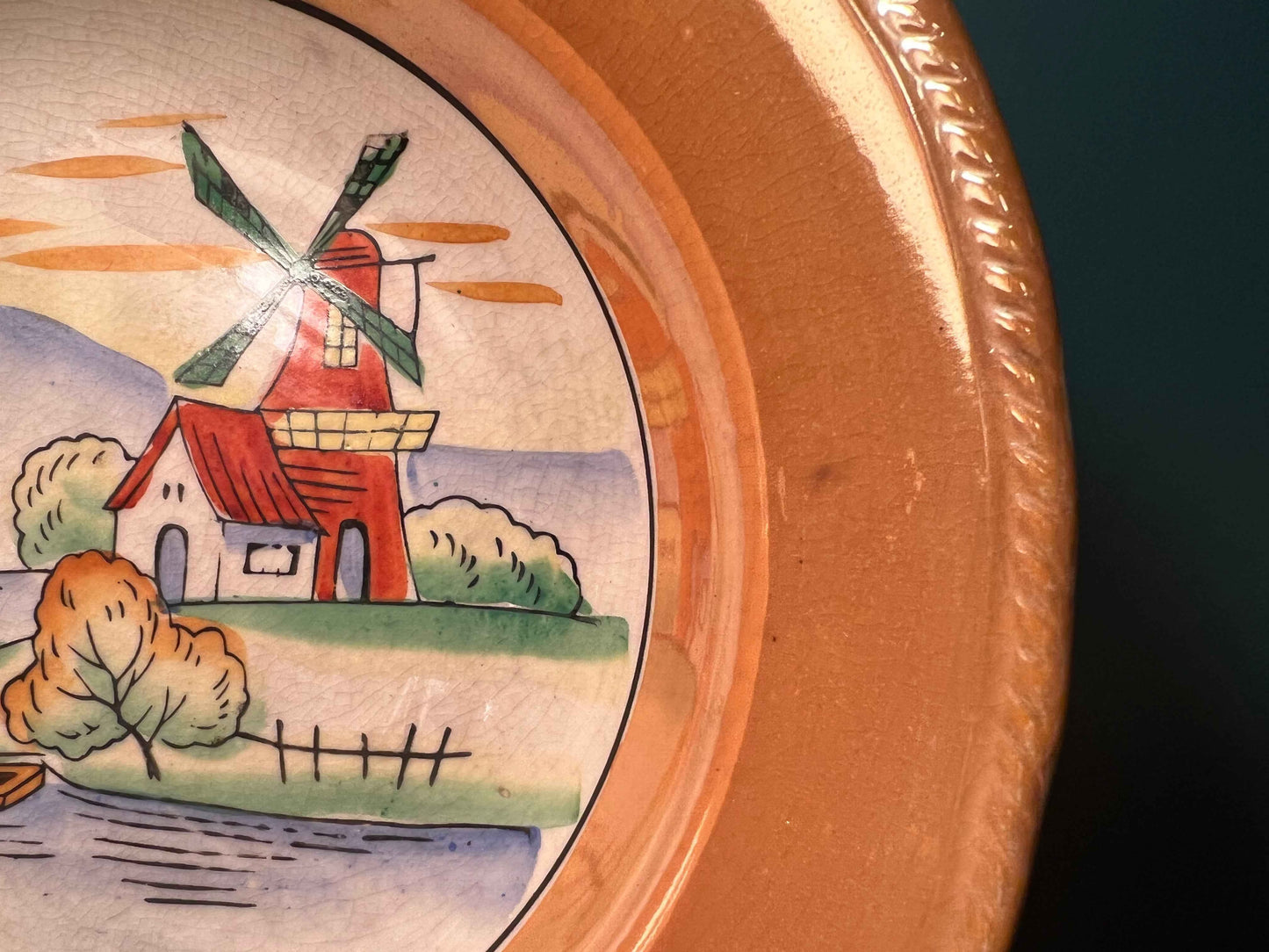 Vintage Japanese Lusterware Windmill Bowl | Mid-Century Hand-Painted Japan