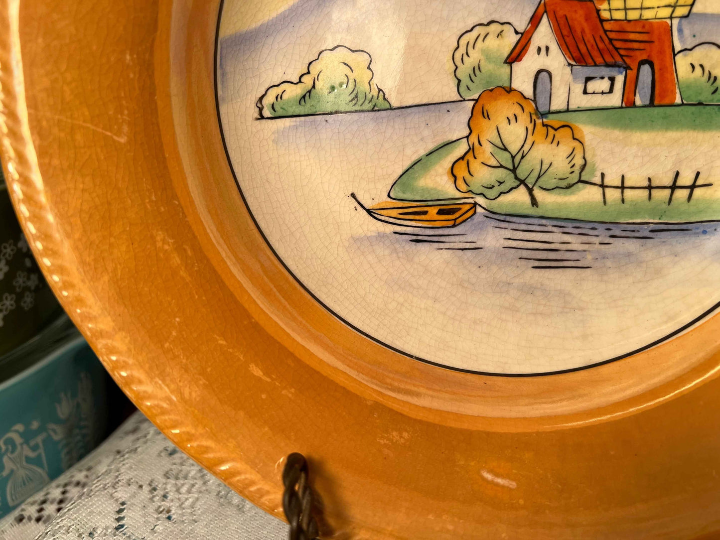Vintage Japanese Lusterware Windmill Bowl | Mid-Century Hand-Painted Japan