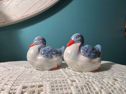 Vintage Japanese Lusterware Duck Salt & Pepper Shakers | Iridescent Glaze | Vintage Kitchenware