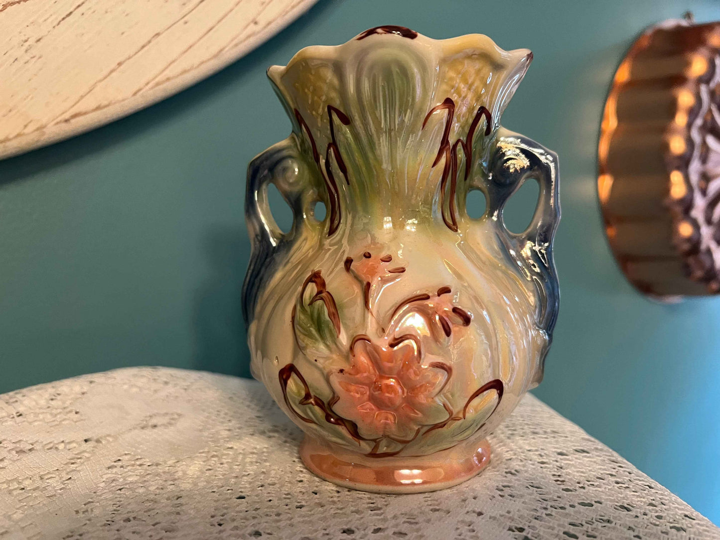 Vintage Lusterware Floral Vase – Made in Brazil | 6" Tall