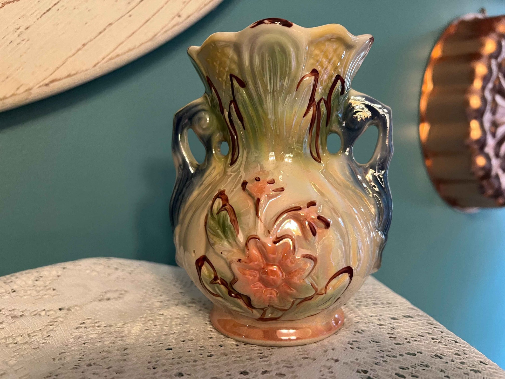 Vintage Lusterware Floral Vase – Made in Brazil | 6" Tall