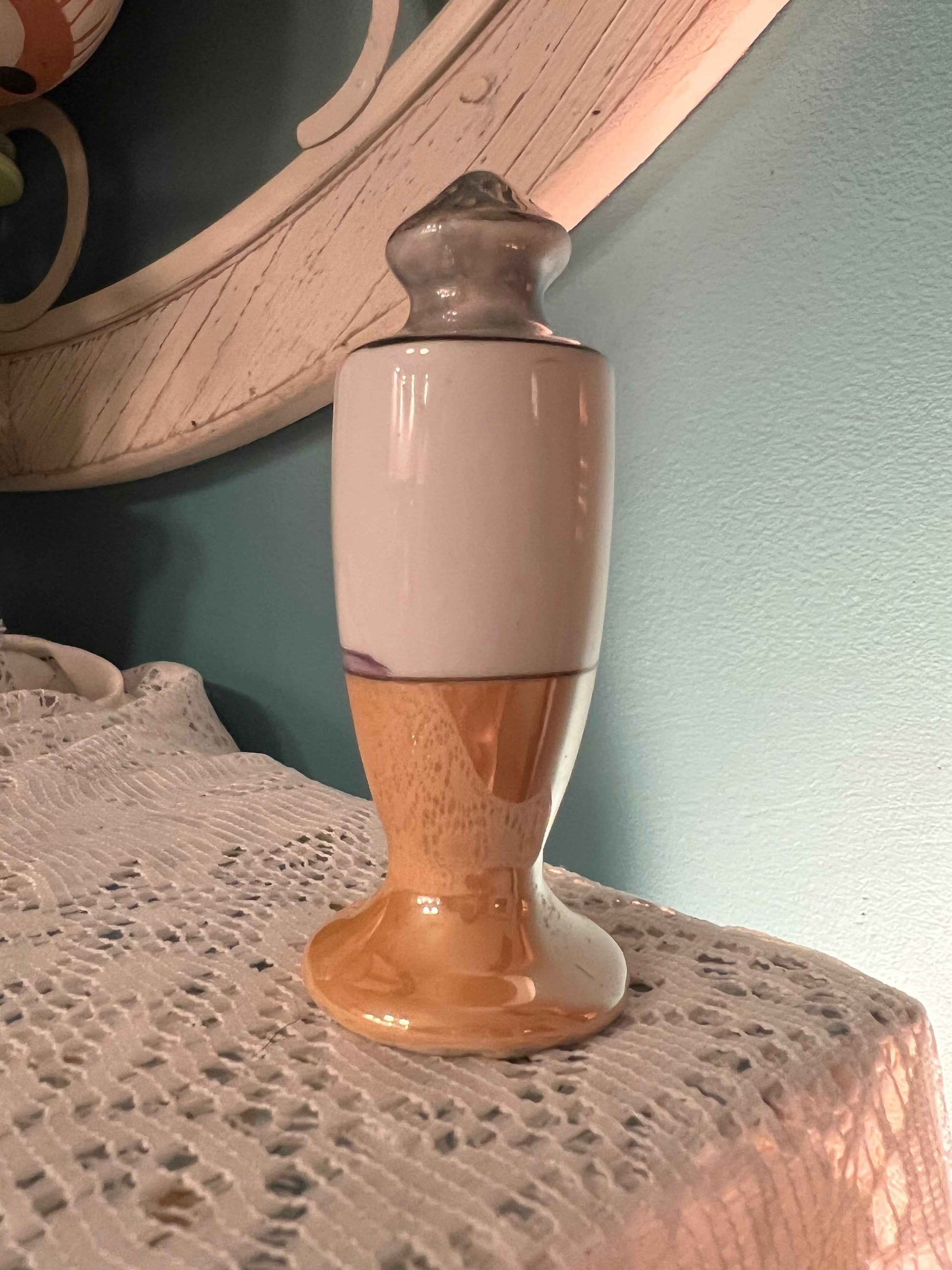 Vintage Lusterware Salt Shaker with Landscape Design | Collectible Tableware