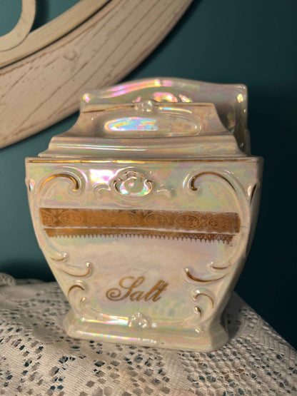 Vintage MEPOCO Opal Lusterware Salt Cellar with Lid – Made in Germany, Mid-Century Collectible