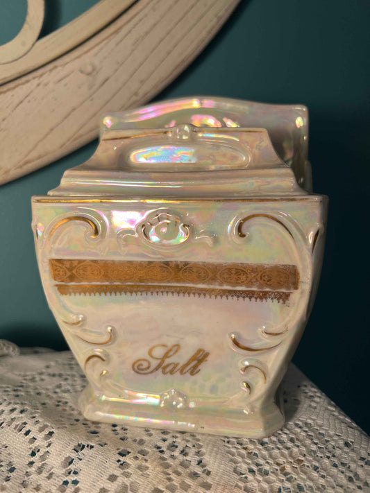 Vintage MEPOCO Opal Lusterware Salt Cellar with Lid – Made in Germany, Mid-Century Collectible