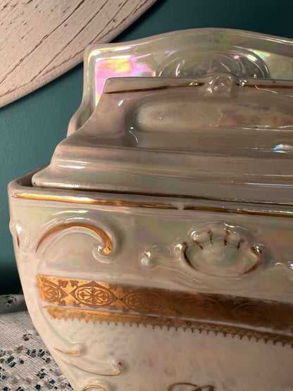 Vintage MEPOCO Opal Lusterware Salt Cellar with Lid – Made in Germany, Mid-Century Collectible