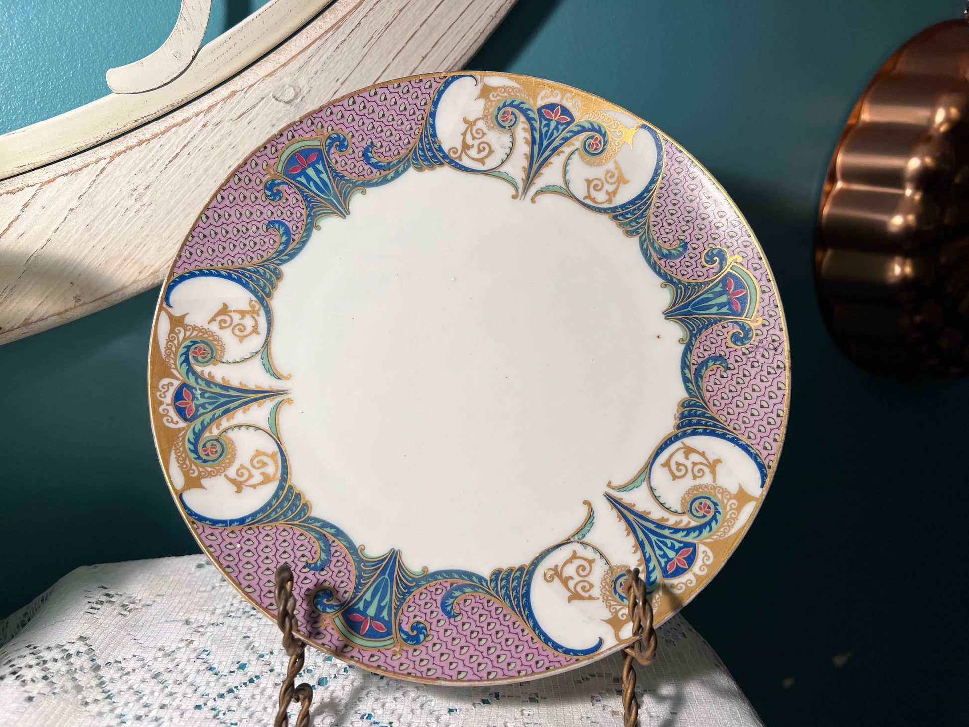 Antique M&Z Austria Porcelain Plate | Art Deco Gold Scrollwork | Austrian China