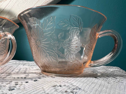 Vintage MacBeth-Evans Dogwood Pink depression glass cup thin wavy rim