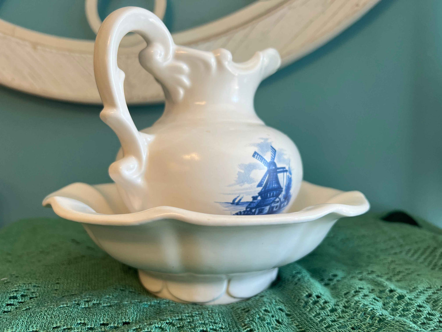 Vintage McCoy Pottery Windmill Pitcher & Wash Basin Set | Vintage Pottery