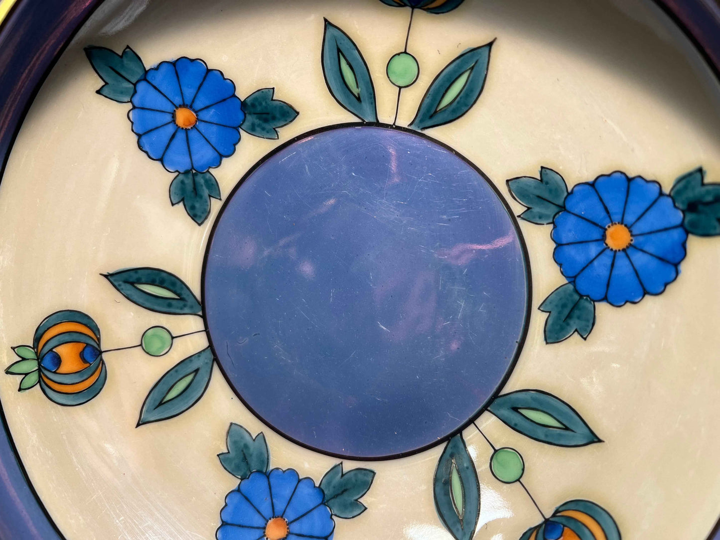 Meito China Lusterware Floral Bowl | Blue Daisy & Orange Tulip Design Vintage Dinnerware