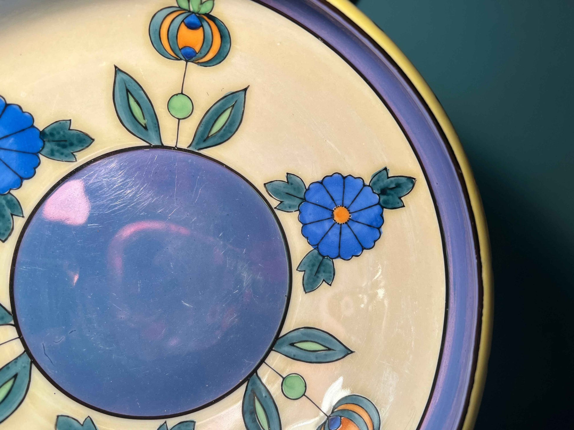 Meito China Lusterware Floral Bowl | Blue Daisy & Orange Tulip Design Vintage Dinnerware