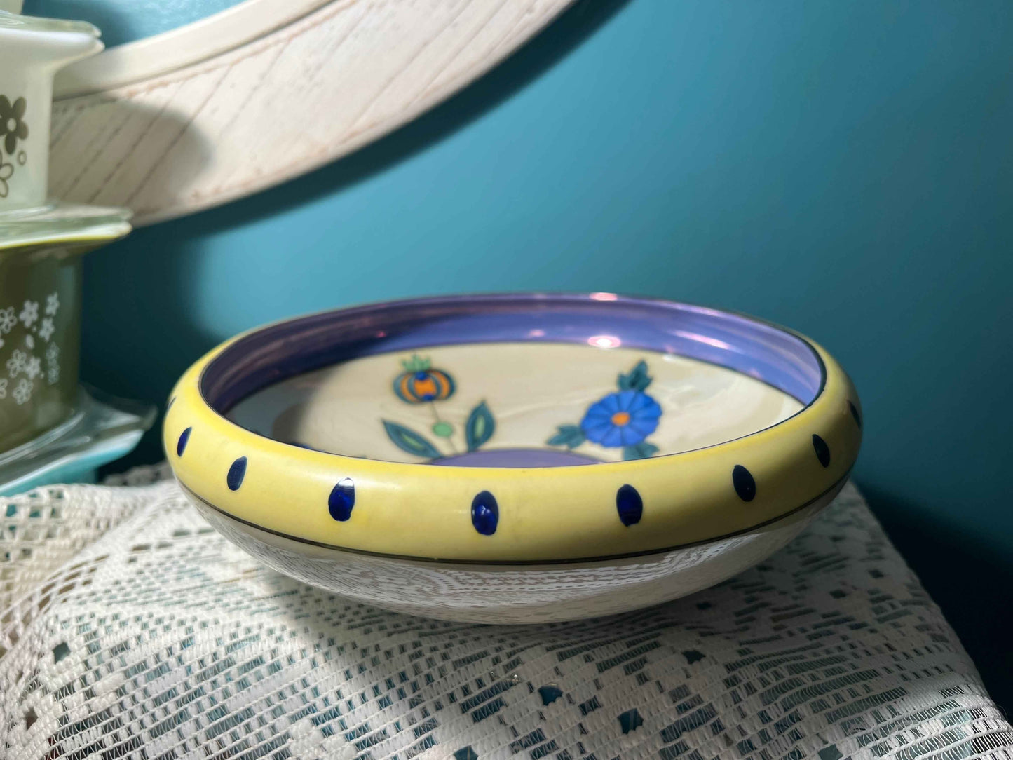 Meito China Lusterware Floral Bowl | Blue Daisy & Orange Tulip Design Vintage Dinnerware