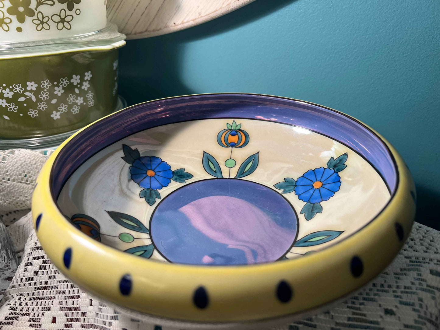 Meito China Lusterware Floral Bowl | Blue Daisy & Orange Tulip Design Vintage Dinnerware