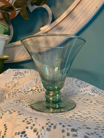 Vintage Mexican Hand-Blown Glass Margarita or Martini Glass – Iridescent Green/Aqua – Cocktail or Dessert