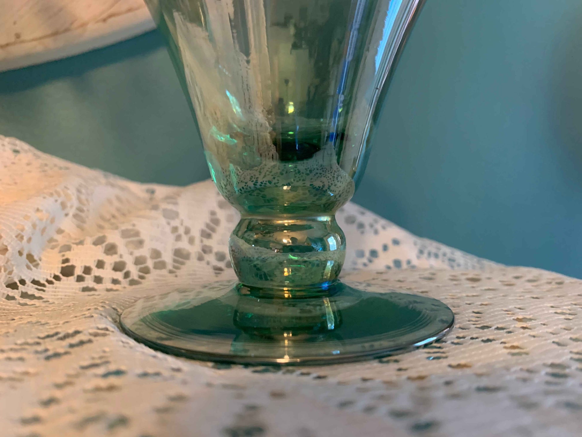 Vintage Mexican Hand-Blown Glass Margarita or Martini Glass – Iridescent Green/Aqua – Cocktail or Dessert