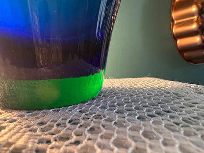 Vintage Murano-Style Italian Art Glass Vase | Indigo Blue Ombré Ribbed Ruffle Vase | Hand-Blown Art Glass Decor