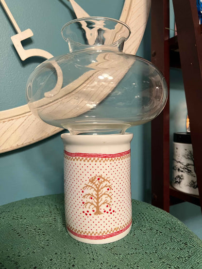 1981 New Country Gear Hurricane Candle Holder | Tree & Falling Leaves Glass Dome