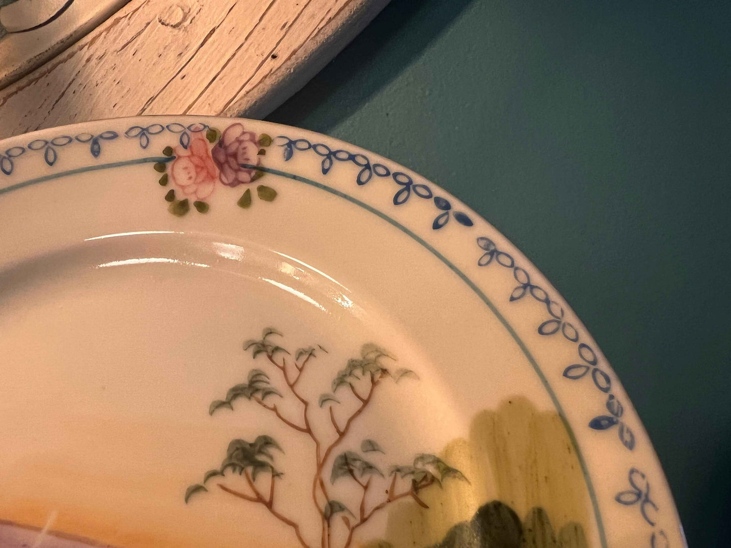 Antique Nippon Landscape Plate | Hand-Painted Porcelain | Floral Border Japan Export Era
