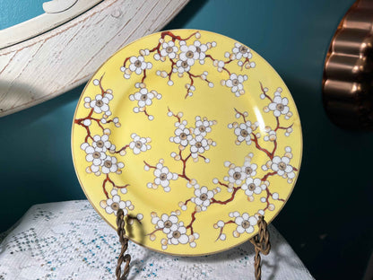 Vintage Nippon Hand Painted Platter Yellow W/ White Flowers