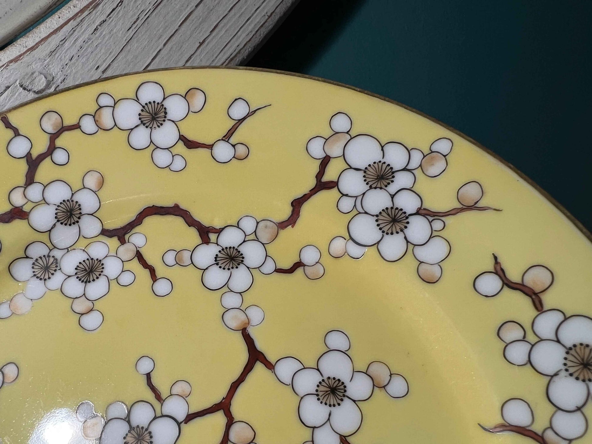 Vintage Nippon Hand Painted Platter Yellow W/ White Flowers