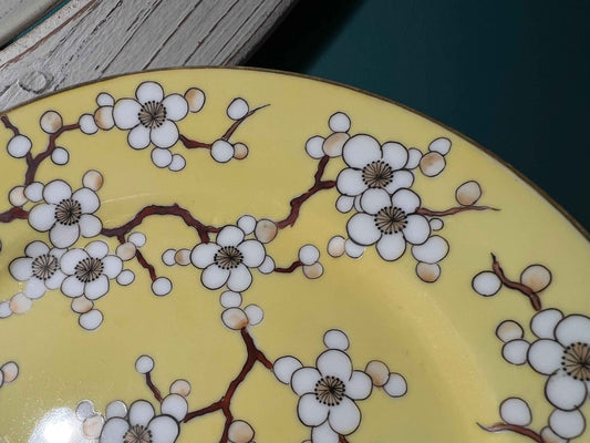 Vintage Nippon Hand Painted Platter Yellow W/ White Flowers