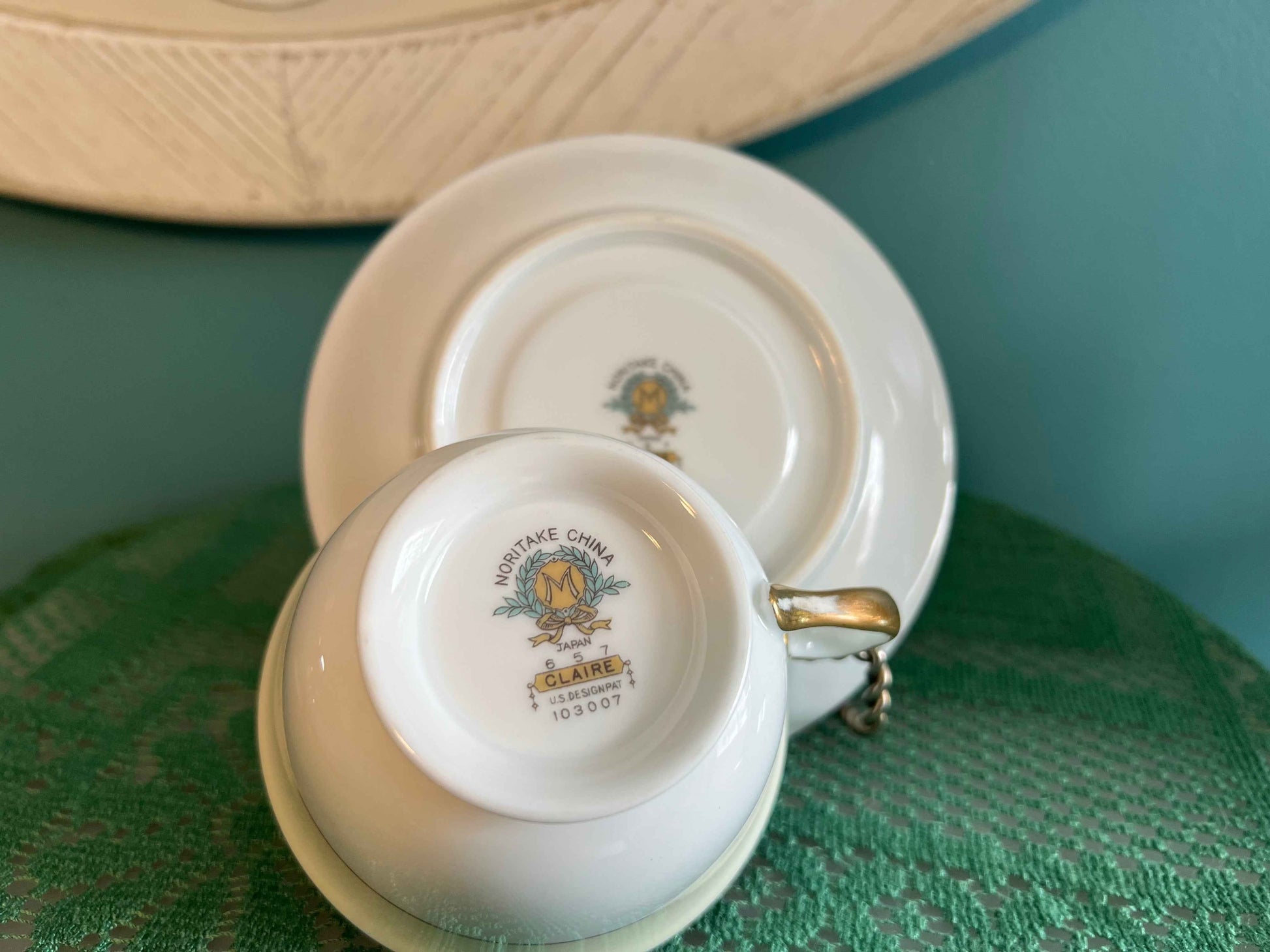 Noritake Claire Footed Teacup & Saucer Set (Pattern 657) - Set of 2 | Vintage Japanese Porcelain