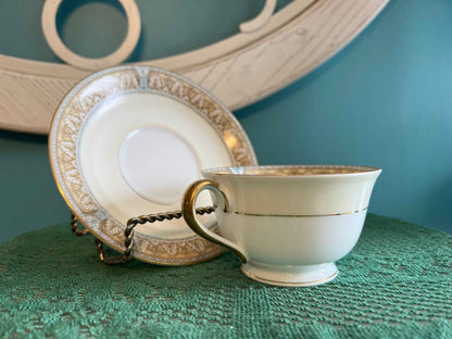 Noritake Claire Footed Teacup & Saucer Set (Pattern 657) - Set of 2 | Vintage Japanese Porcelain