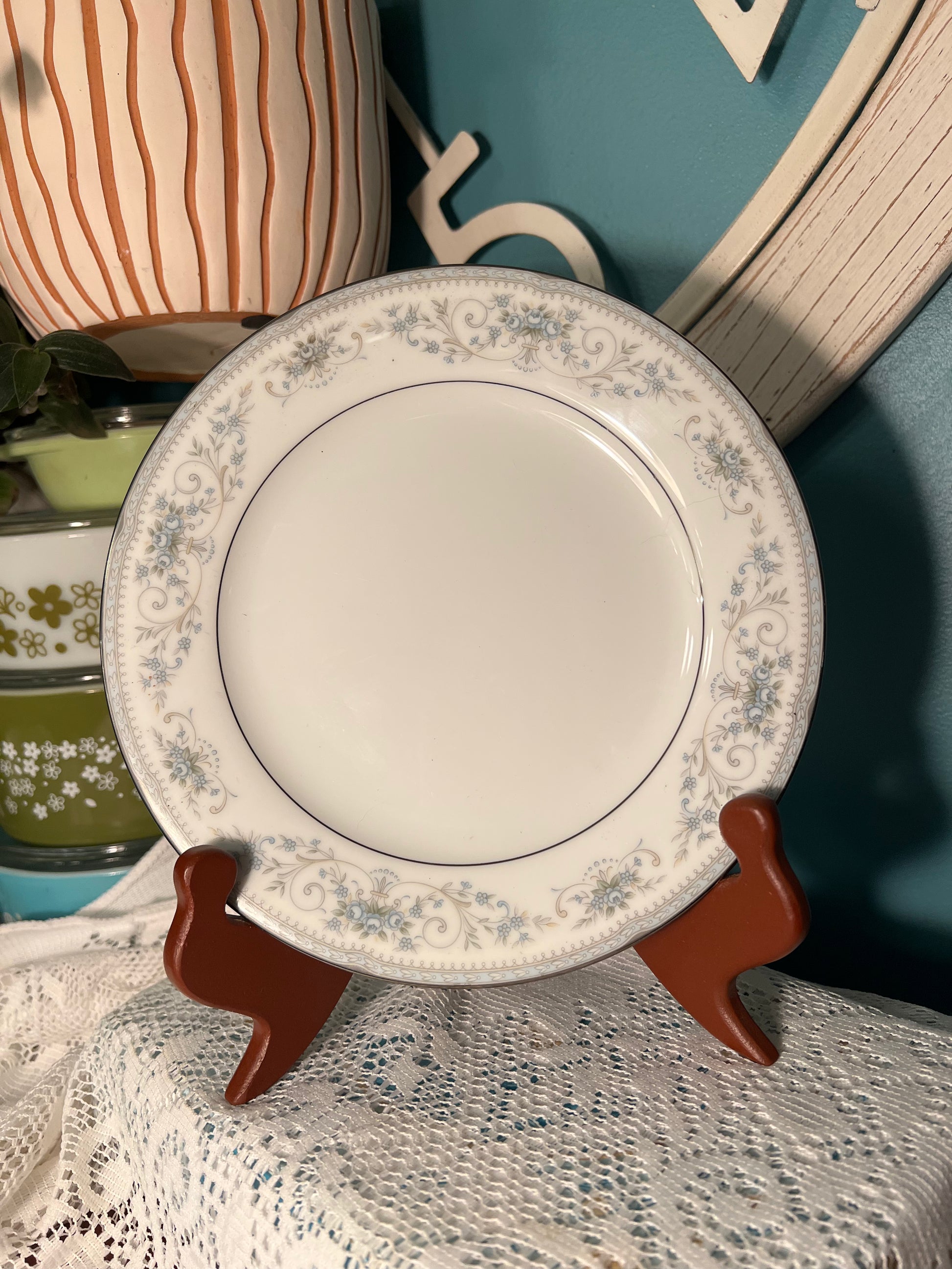 Blue floral and platinum trimmed Noritake collectible dinnerware set