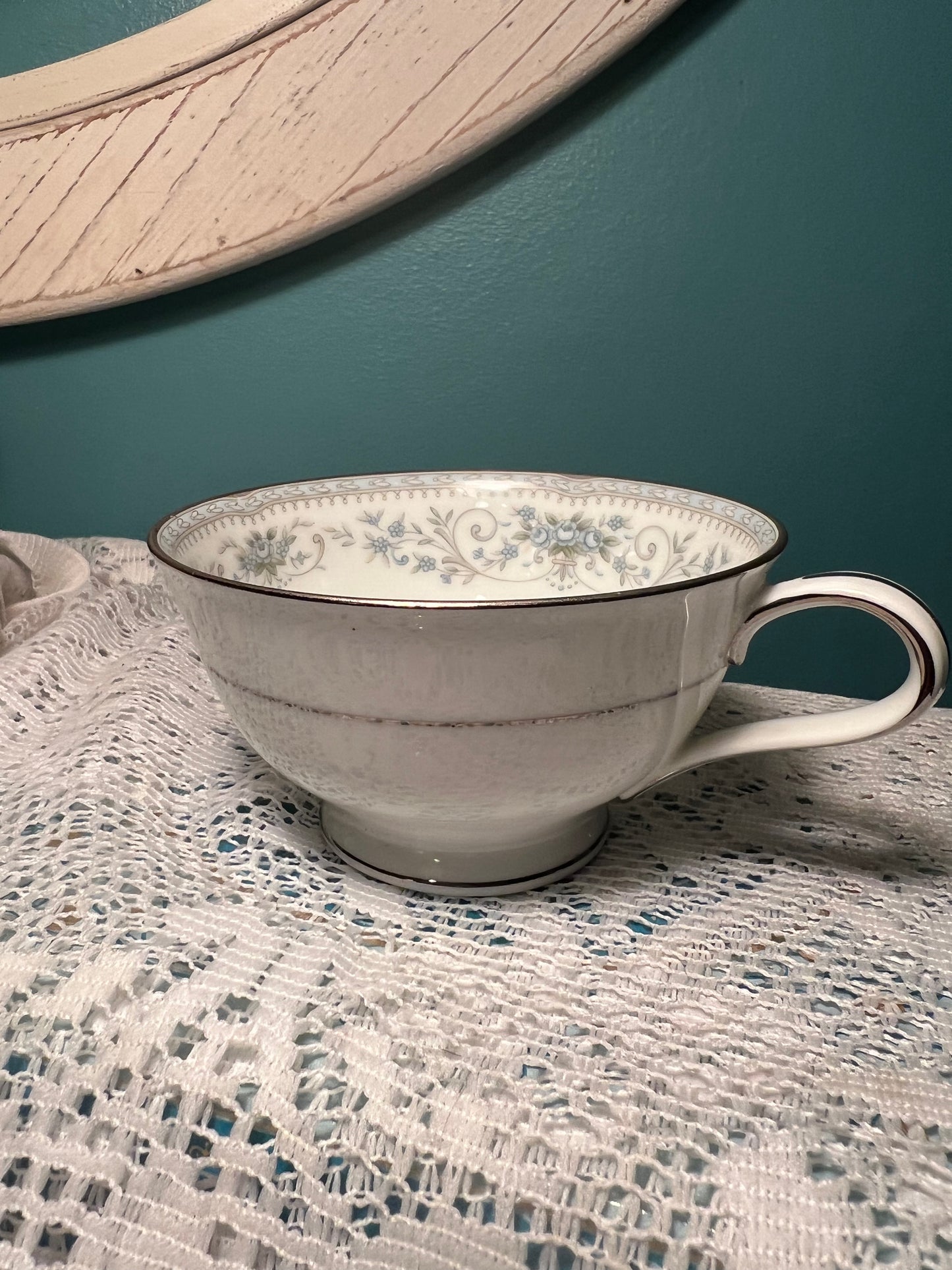 Blue floral and platinum trimmed Noritake collectible dinnerware set
