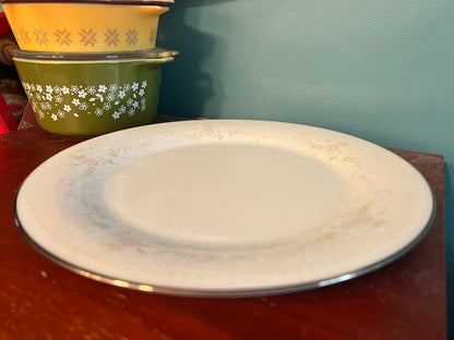 Vintage Noritake Temptation Dinner Plate – Pink Floral Embossed Fine China with Silver Rim