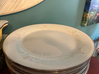 Vintage Noritake Temptation Dinner Plate – Pink Floral Embossed Fine China with Silver Rim