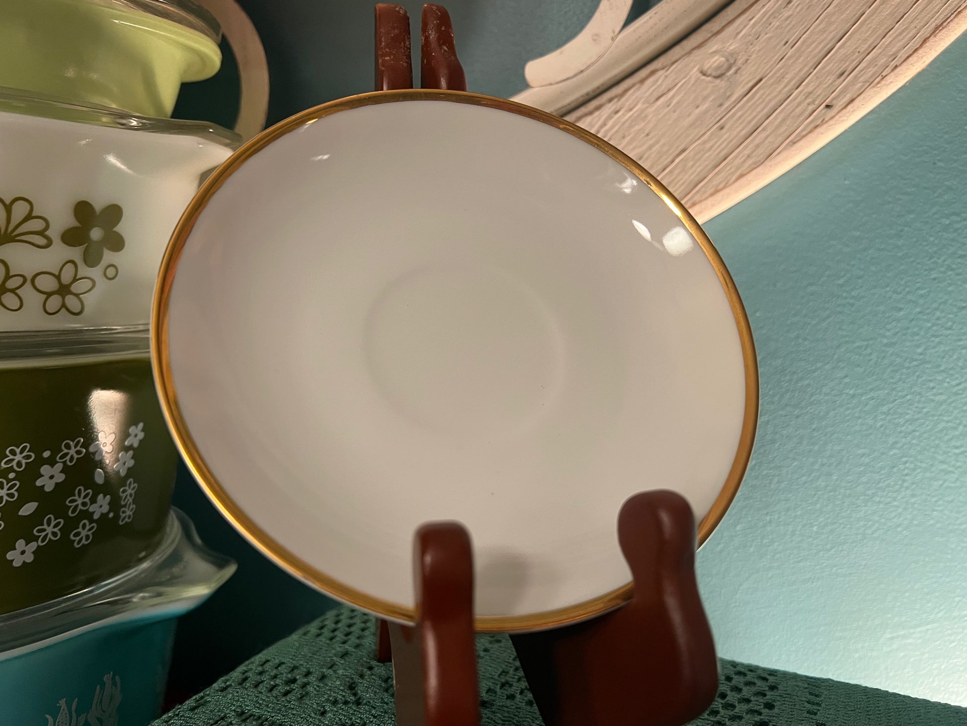 Vintage Noritake mid-century cup saucer and dessert plate with hand-painted gold