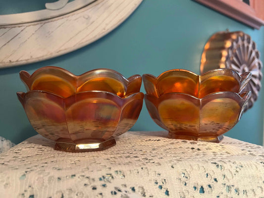 Vintage Northwood Flute Marigold Carnival Glass Berry Bowls | Set of 4 | Collectible Glassware