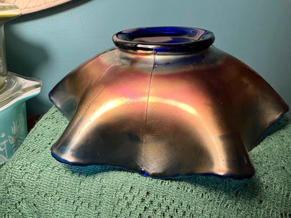 Antique Northwood Good Luck Blue Carnival Glass Bowl 9" | Vintage Glassware