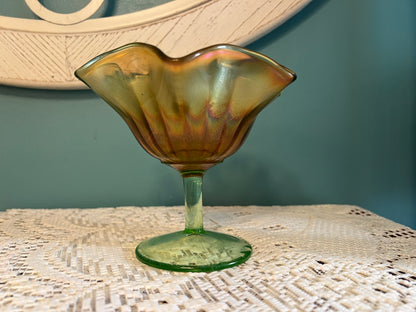 Northwood Marigold Smooth Ray Carnival Glass Compote | Vintage Glassware