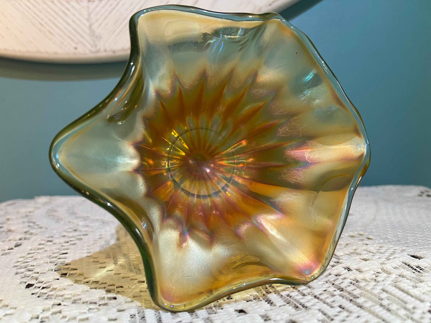 orthwood Marigold Smooth Ray Carnival Glass Compote | Vintage Glassware