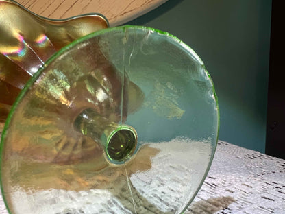 orthwood Marigold Smooth Ray Carnival Glass Compote | Vintage Glassware