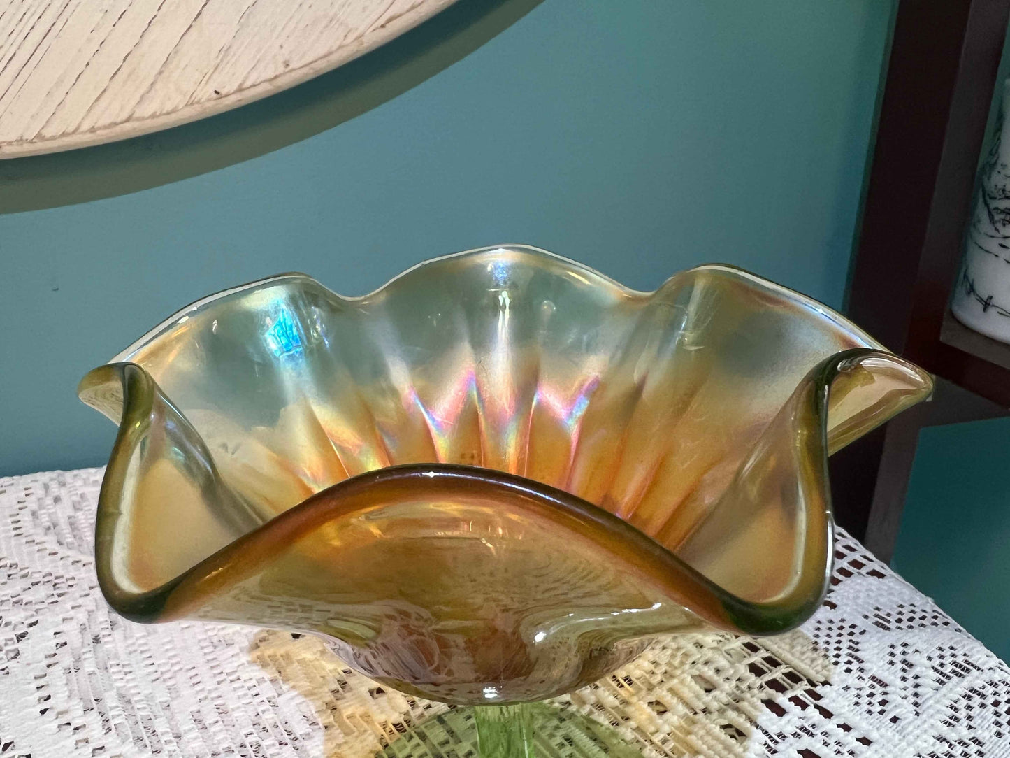 orthwood Marigold Smooth Ray Carnival Glass Compote | Vintage Glassware