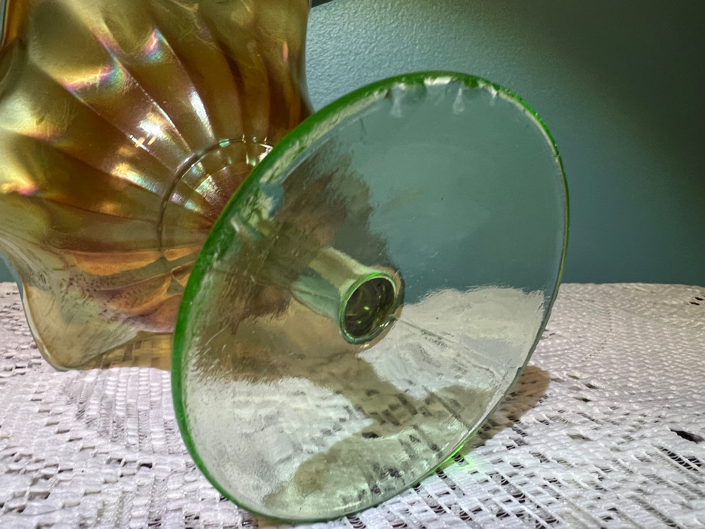 Northwood Marigold Smooth Ray Carnival Glass Compote | Vintage Glassware