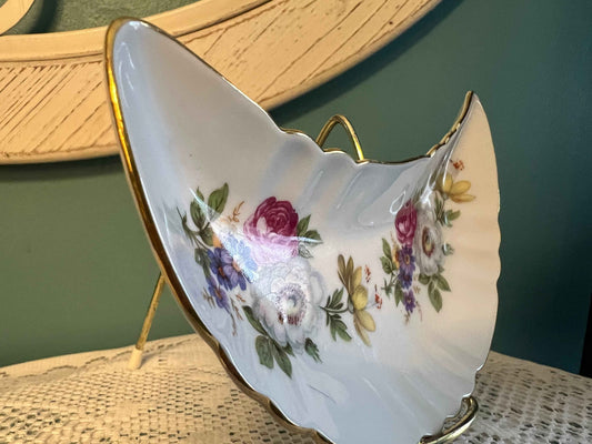 Old Nuremberg Bavaria Bone Dish | Floral Porcelain Crescent Dish | German Antique Tableware