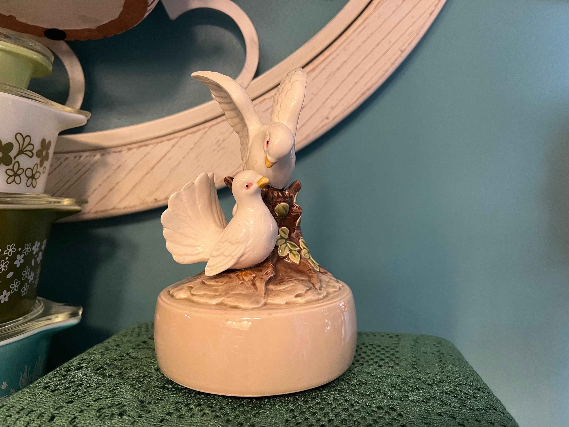 Vintage Otagiri Japan Spinning Music Box | Couple Doves | Porcelain Collectible