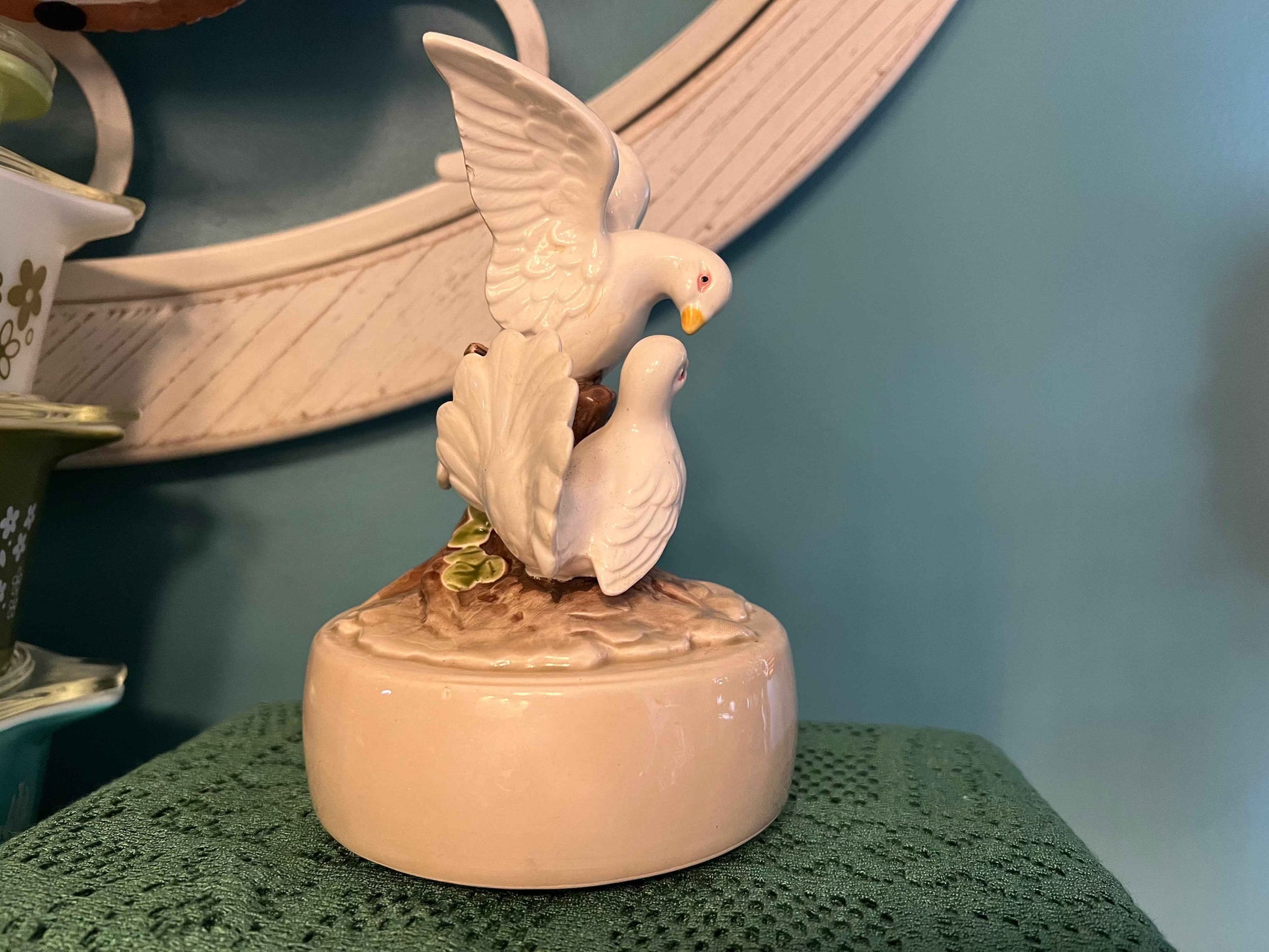 Vintage Otagiri Japan Spinning Music Box | Couple Doves | Porcelain Collectible