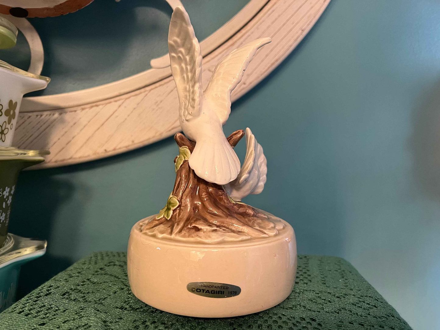 Vintage Otagiri Japan Spinning Music Box | Couple Doves | Porcelain Collectible