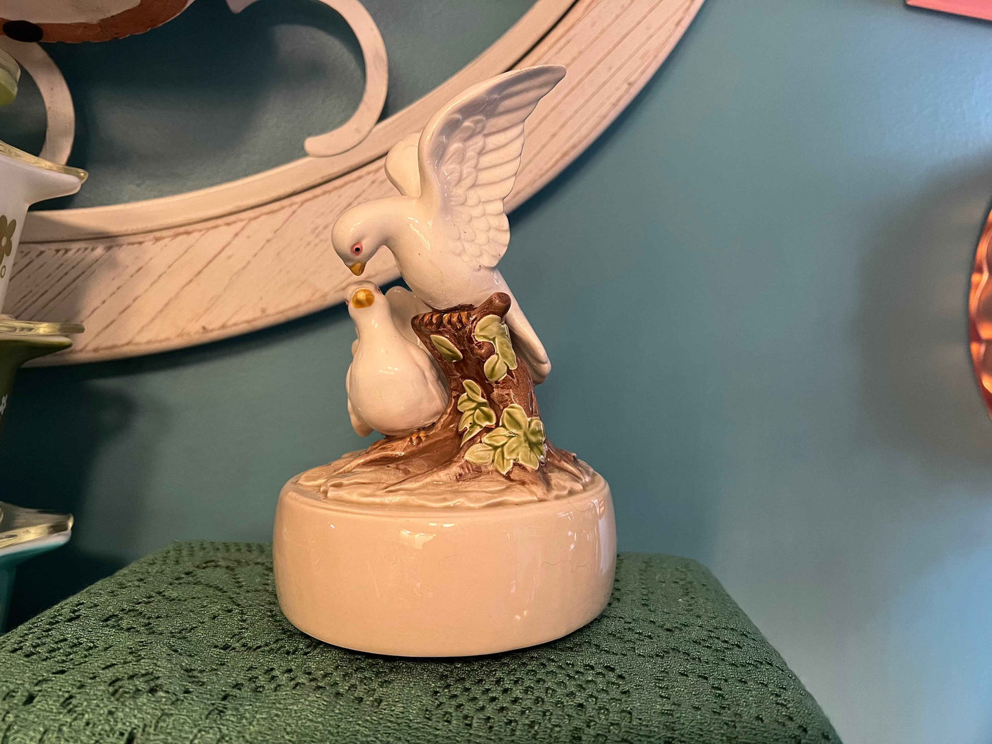 Vintage Otagiri Japan Spinning Music Box | Couple Doves | Porcelain Collectible