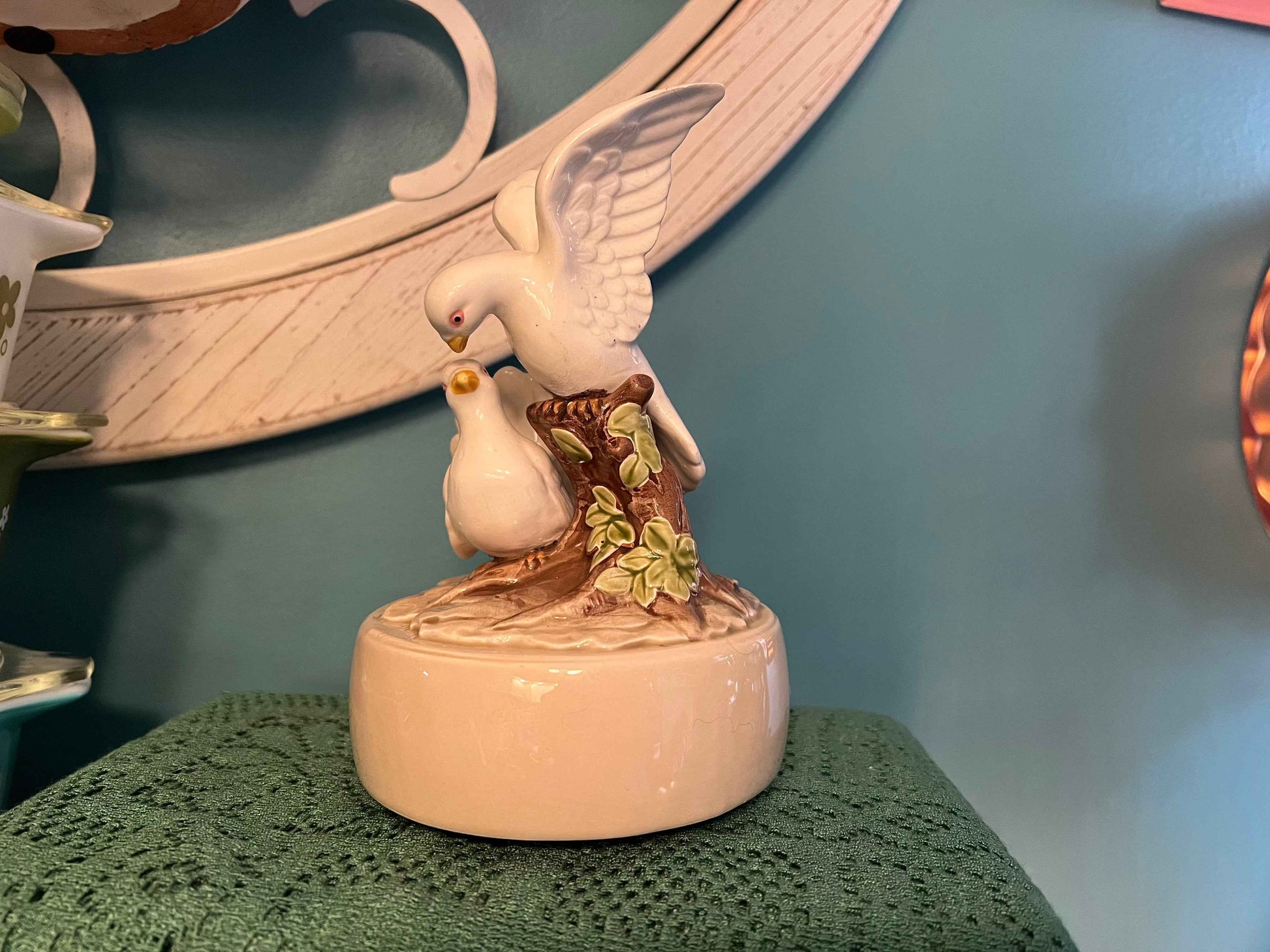 Vintage Otagiri Japan Spinning Music Box | Couple Doves | Porcelain Collectible