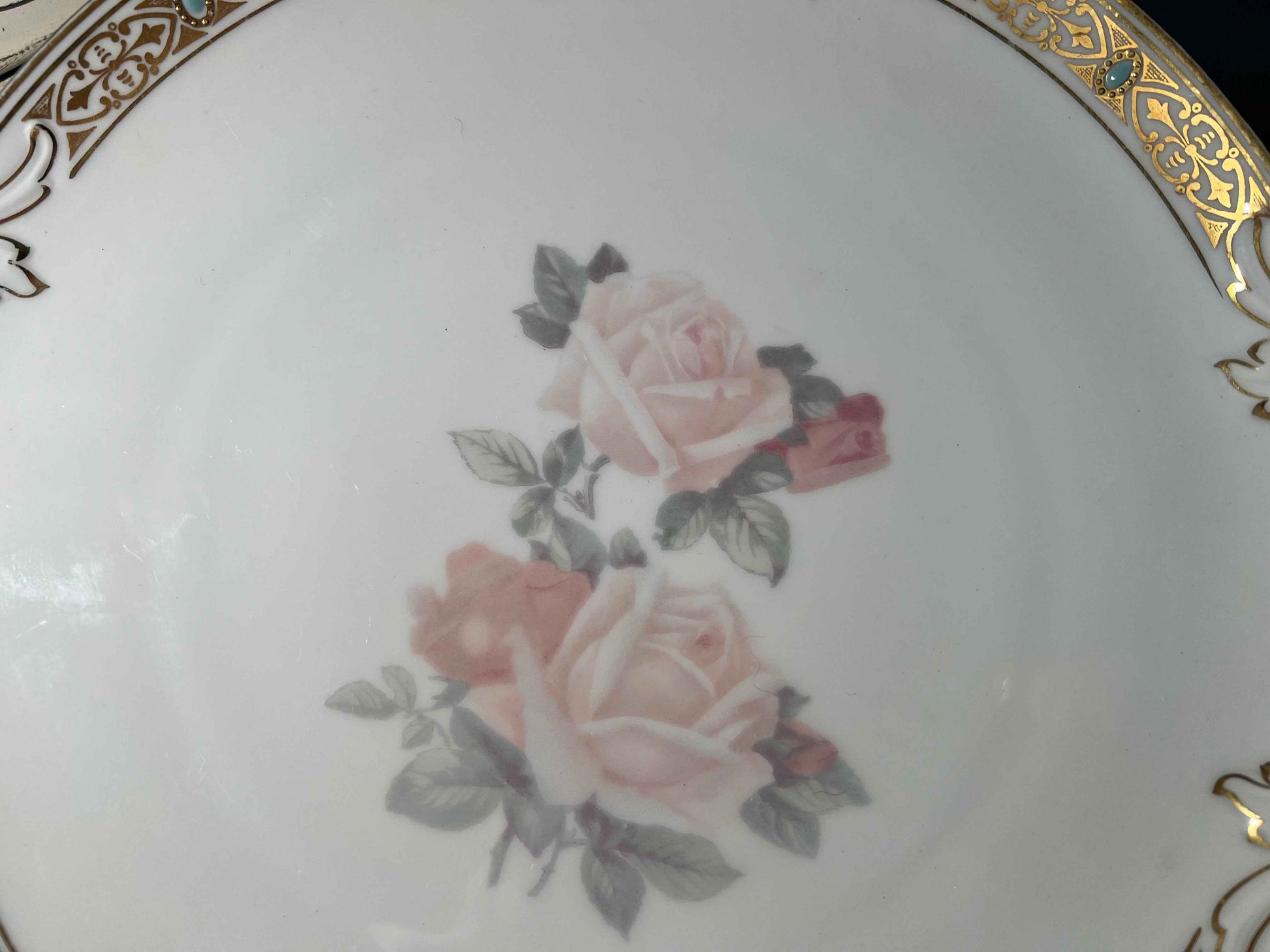Antique P.T. Bavaria Handled Plate | Gold & Turquoise Trim | Floral Porcelain
