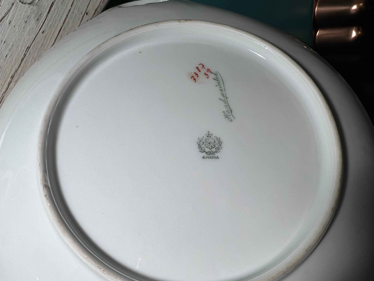 Antique P.T. Bavaria Handled Plate | Gold & Turquoise Trim | Floral Porcelain