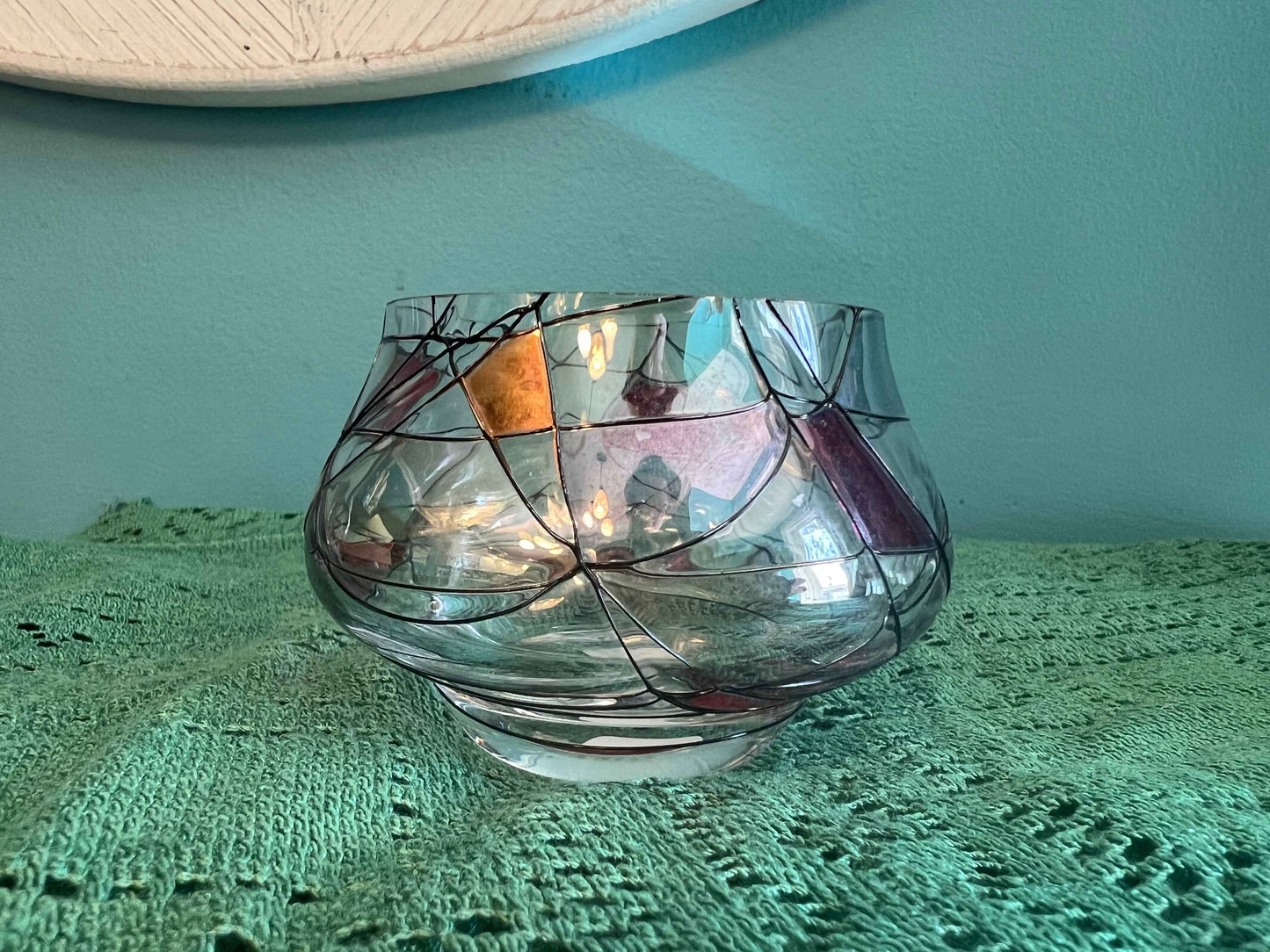 Vintage PartyLite Calypso Mosaic Glass Bowl Candle Holder | Vintage Glassware
