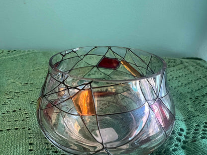 Vintage PartyLite Calypso Mosaic Glass Bowl Candle Holder | Vintage Glassware