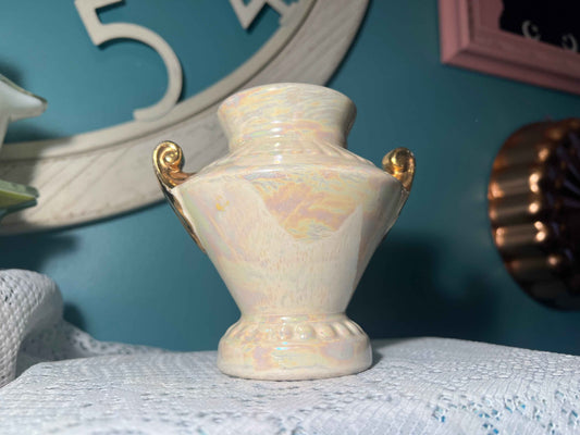 Vintage Lusterware Iridescent Vase | Pearl China Co. | Gold Tone Handles
