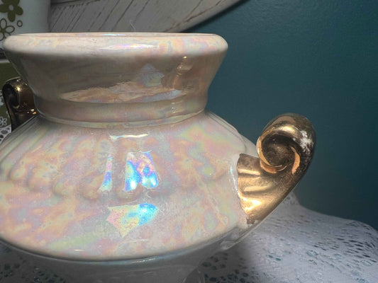 Vintage Lusterware Iridescent Vase | Pearl China Co. | Gold Tone Handles